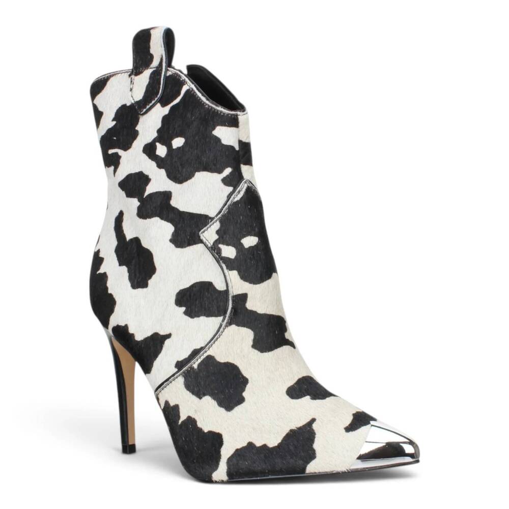 NEW CARRANO women's amelia western designer boot with calf hair in white/black